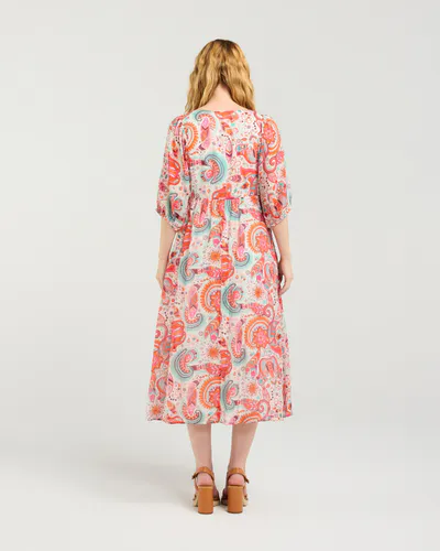 Model wearing Summer Foliage Linda Dress By Seduce Available at Beetees Nelson